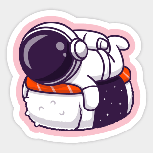 Cute Astronaut With Sushi Salmon Cartoon Sticker